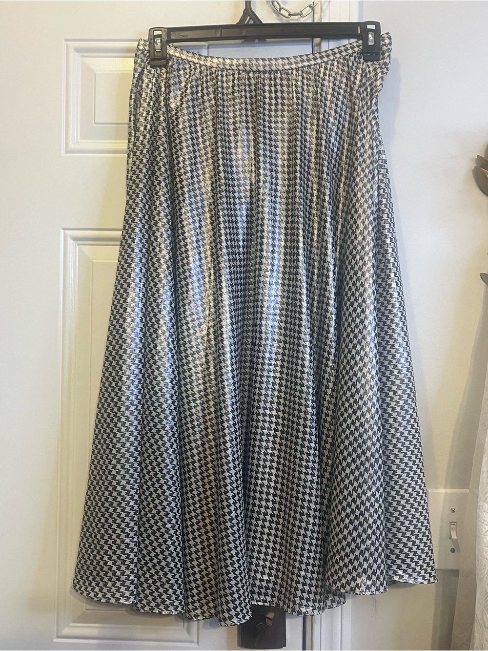 NWOT Ralph Lauren Metallic Houndstooth Pleated Midi Skirt Size 6 Black White